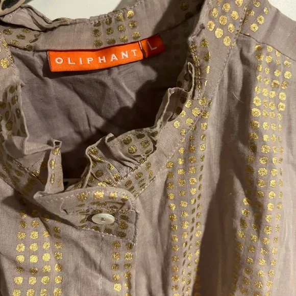 OLIPHANT RUFFLE COLLAR BUTTON MAXI - PIXIE GREY/Hand painted gold- Sz. L - NWT - Picture 7 of 14